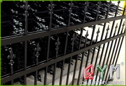 Steel picket fence panels with dog pickets