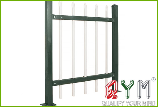 Steel picket fencing panel